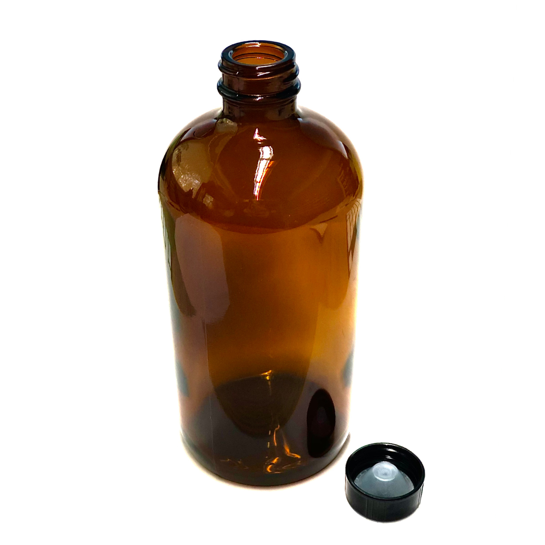 16 oz Amber Glass Boston Round Bottle 28-400 Neck Finish